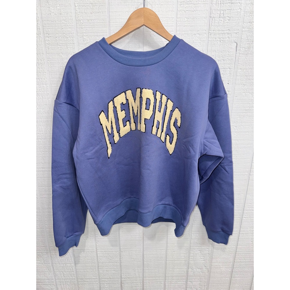 Miou Muse Sweatshirt Women Blue Memphis Graphic Boucle Fleece NWT Size M